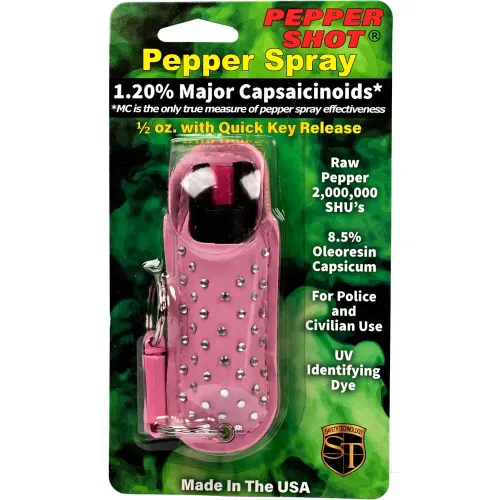 Pepper Shot 1.2% MC 1/2 oz Halo Rhinestone Holster Pink