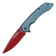 Assisted Open Folding Pocket Knife with Grey handle and Red Blade