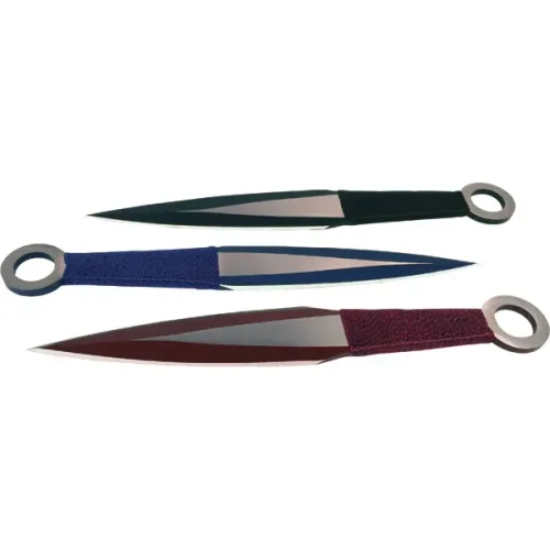 3 Piece Throwing Knife Assorted, black, blue, red Color 