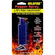 Wildfire 1.4% MC 1/2 oz pepper spray hard case with quick release keychain blue