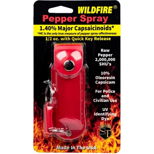 Wildfire 1.4% MC 1/2 oz pepper spray leatherette holster and quick release keychain red